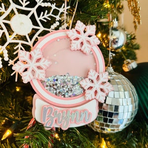 Snowflake Ornament | Christmas Ornaments | Personalized Christmas Ornament | 3D Ornament | Stocking Tags | Custom Ornaments | Pink Ornament
