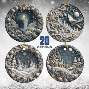 20 Unique Round Ceramic Ornaments | Blue & Gold Christmas Tree Decor | Festive Holiday Ornaments with Stylish 3D Effect (No Relief)